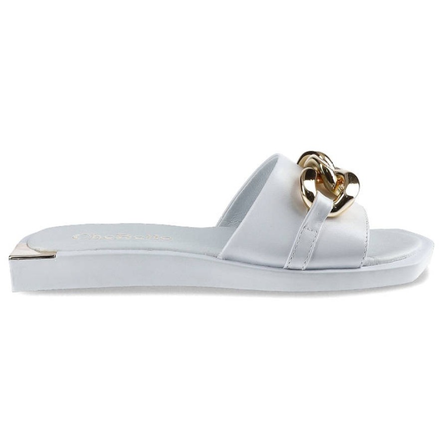 Białe Klapki Chebello Buty Damskie Obuwie Skórzane