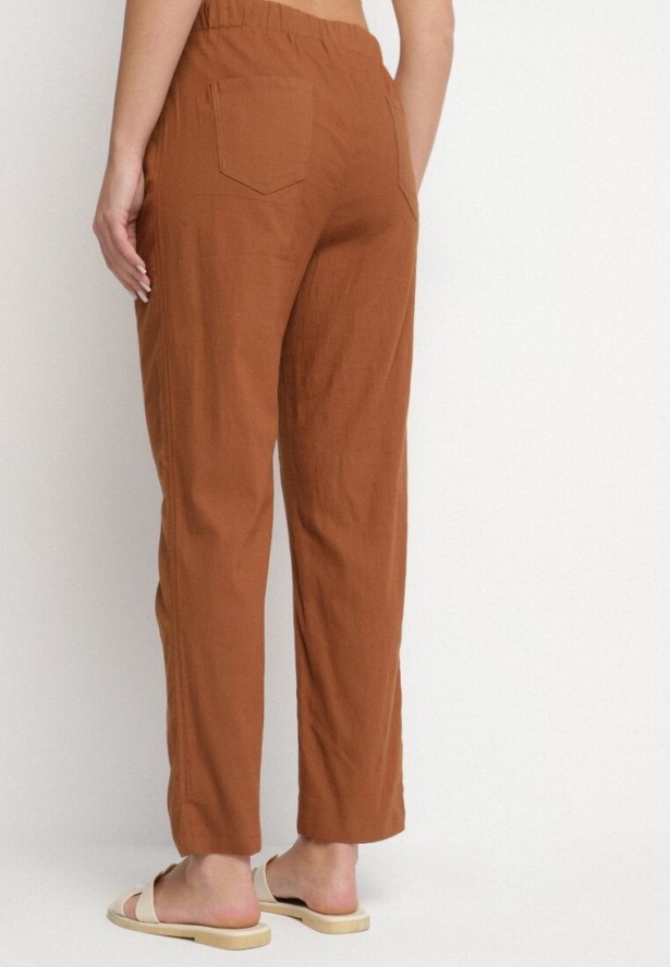 Brązowe Bawełniane Spodnie z Wiązaniem Galtebis