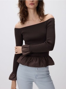 Sweter z wiskozą - ciemnobrązowy