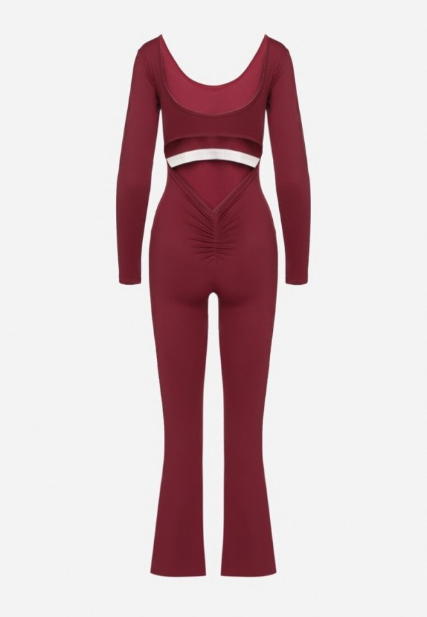 Bordowy Kombinezon z Wycięciami na Plecach i Usztywnianymi Miseczkami Belenori