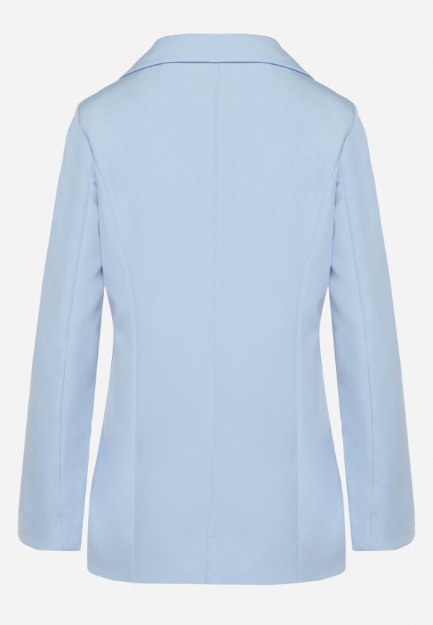 Jasnoniebieska Marynarka Jednorzędowa z Ozdobnymi Klapami Tayle