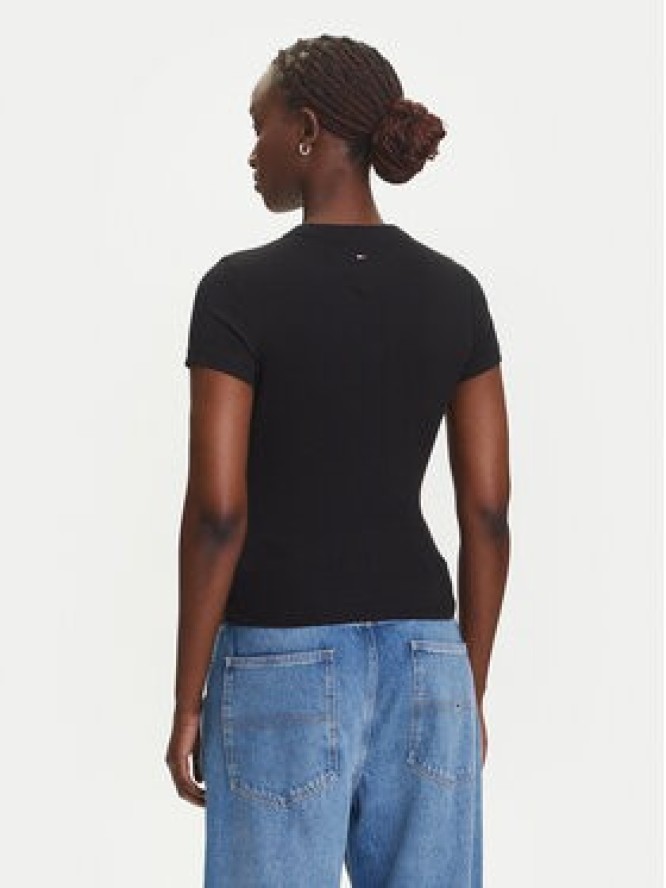 Tommy Jeans T-Shirt Script Label DW0DW21402 Czarny Slim Fit