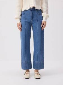 Jeansy straight leg z przeszyciami - niebieski