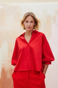 Koszula oversize z bufastymi rękawami czerwona