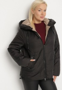 Czarna Pikowana Kurtka z Kapturem i Ozdobnymi Suwakami Tulirisa