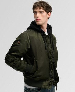 superdry Kurtka Bomber MA1 z kapturem, lekko ocieplona – Surplus Goods Olive