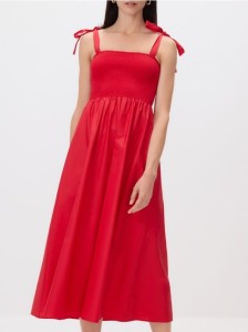Sukienka midi z wiązaniami - czerwony
