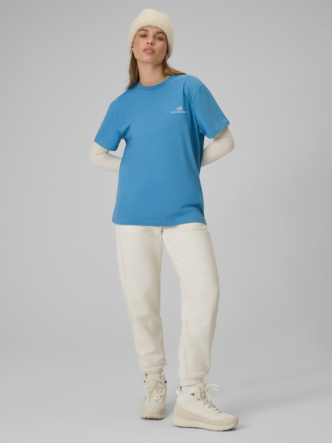 4F T-shirt loose z nadrukiem damski - granatowy S