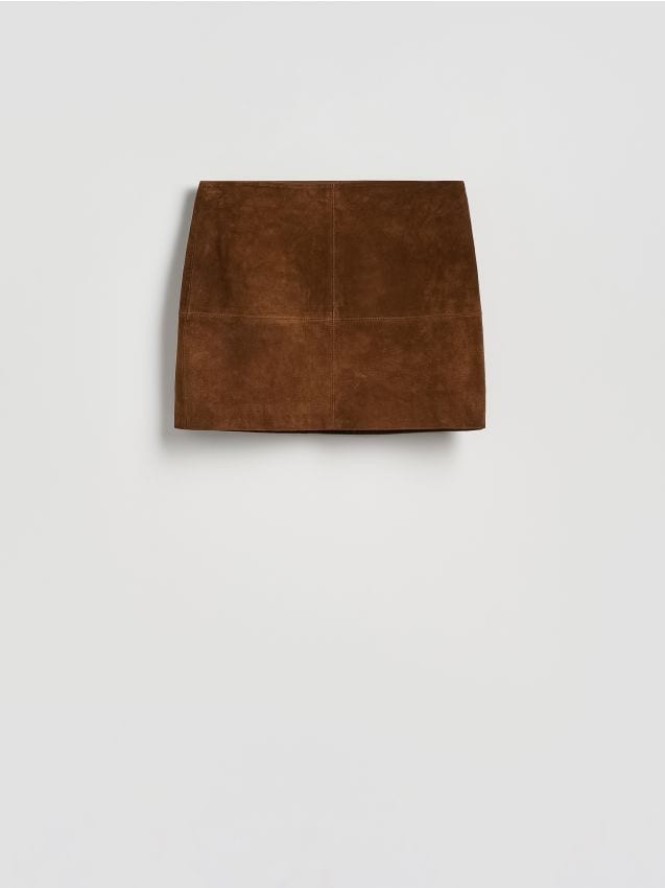 Zamszowa spódnica mini - brązowy