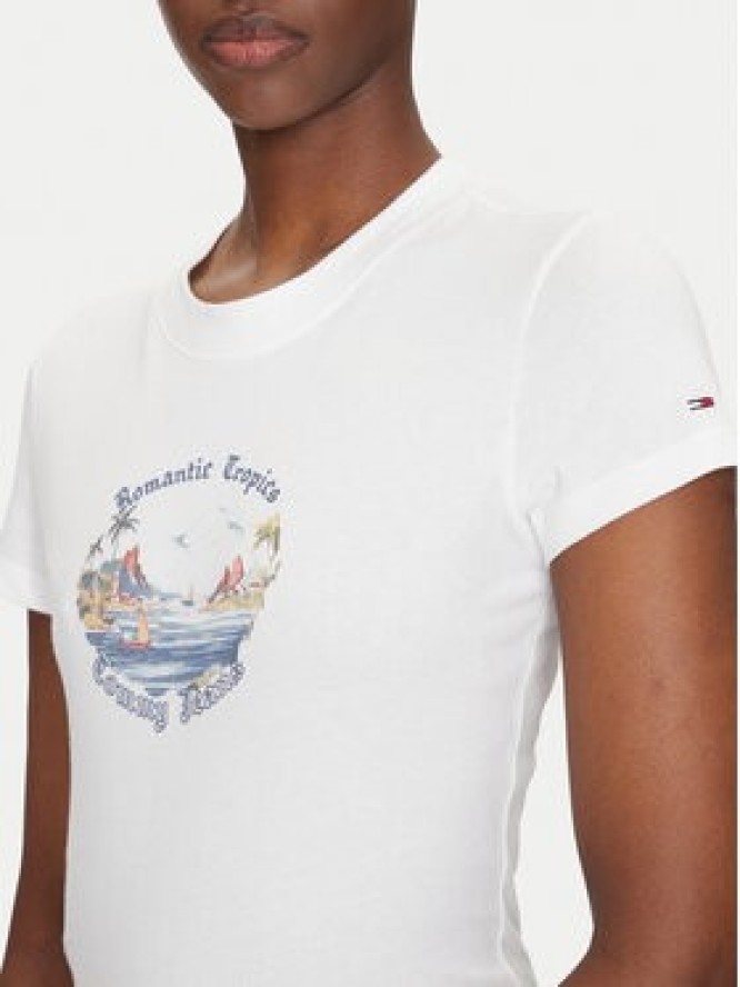 Tommy Jeans T-Shirt Romance DW0DW21342 Écru Slim Fit
