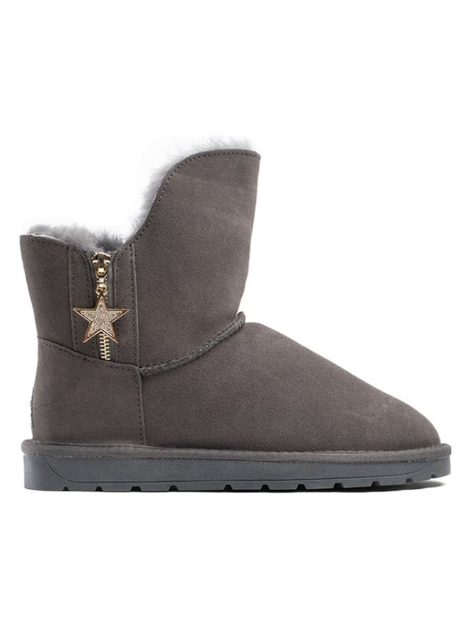 NICEBAY Skórzane botki zimowe "Pompon" w kolorze antracytowym rozmiar: 36