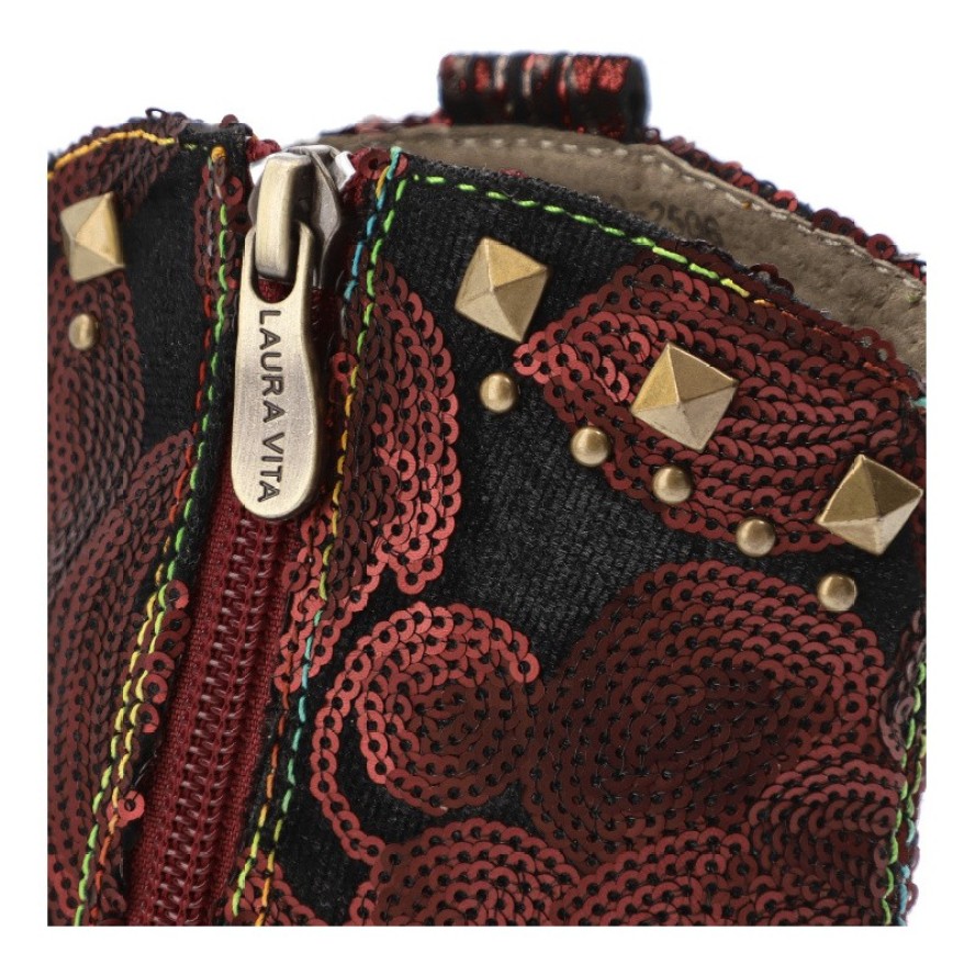 Botki damskie Laura Vita, kowbojki skórzane we wzorki z noskiem w szpic za kostkę i na klocku, granatowe, Hicnio-20