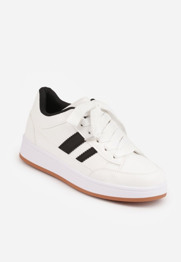 Białe Sneakersy Casual z Ozdobnymi Przeszyciami i Paskami z Boku Ariesera