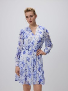 Wzorzysta sukienka mini - złamana biel