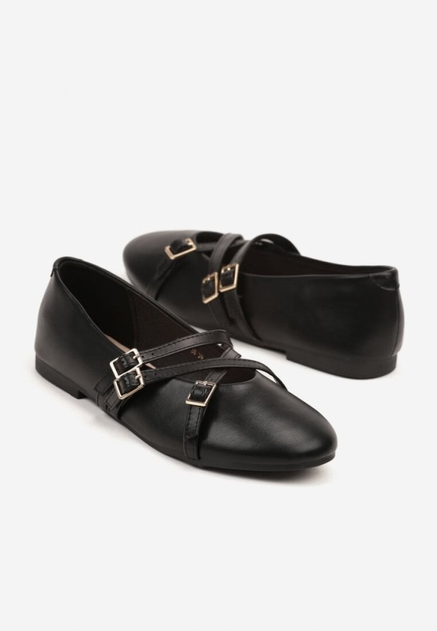 Czarne Balerinki Vices w Stylu Mary Jane ze Skórzaną Wkładką Nalievre