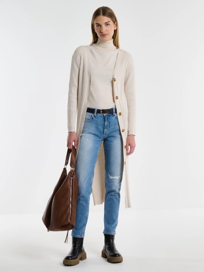 Kardigan damski długi kremowy Neka 102