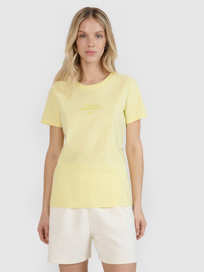 4F T-shirt regular z nadrukiem damski - żółty XL