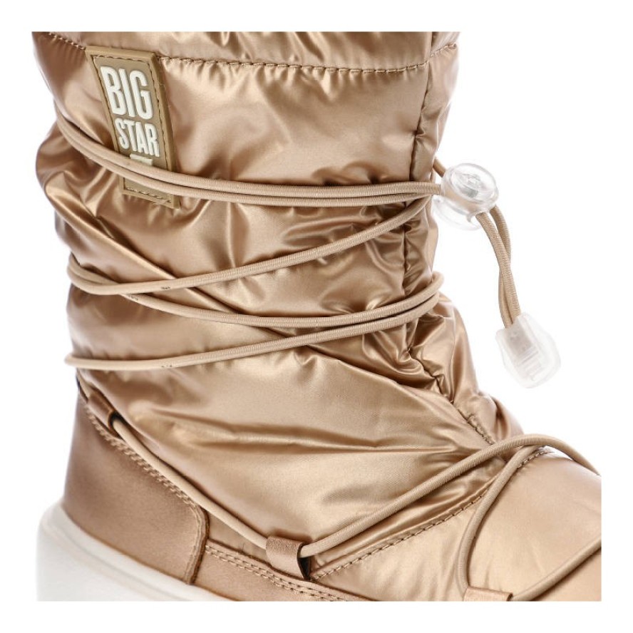 Śniegowce damskie Big Star, z połączenia materiału tekstylnego i syntetycznego z pikowaną metaliczną cholewką regulowanym sznurowaniem, beżowe, KK274