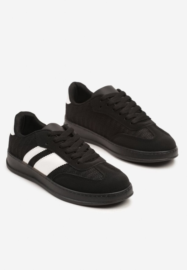 Czarne Sneakersy Typu Tenisówki z Ozdobnymi Paskami Amodelle