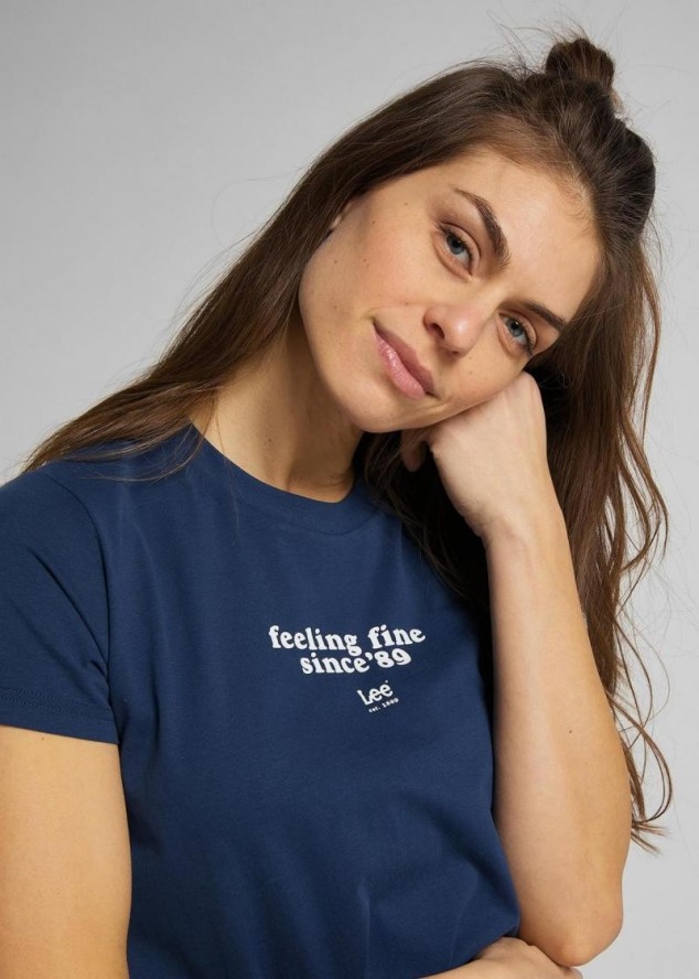 LEE CREW NECK TEE DAMSKI T-SHIRT WASHED BLUE L44OYGLR 112109939