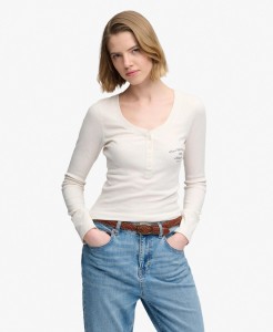 superdry Długi Top z Guzikami Slim Fit – Desert Bone Off White