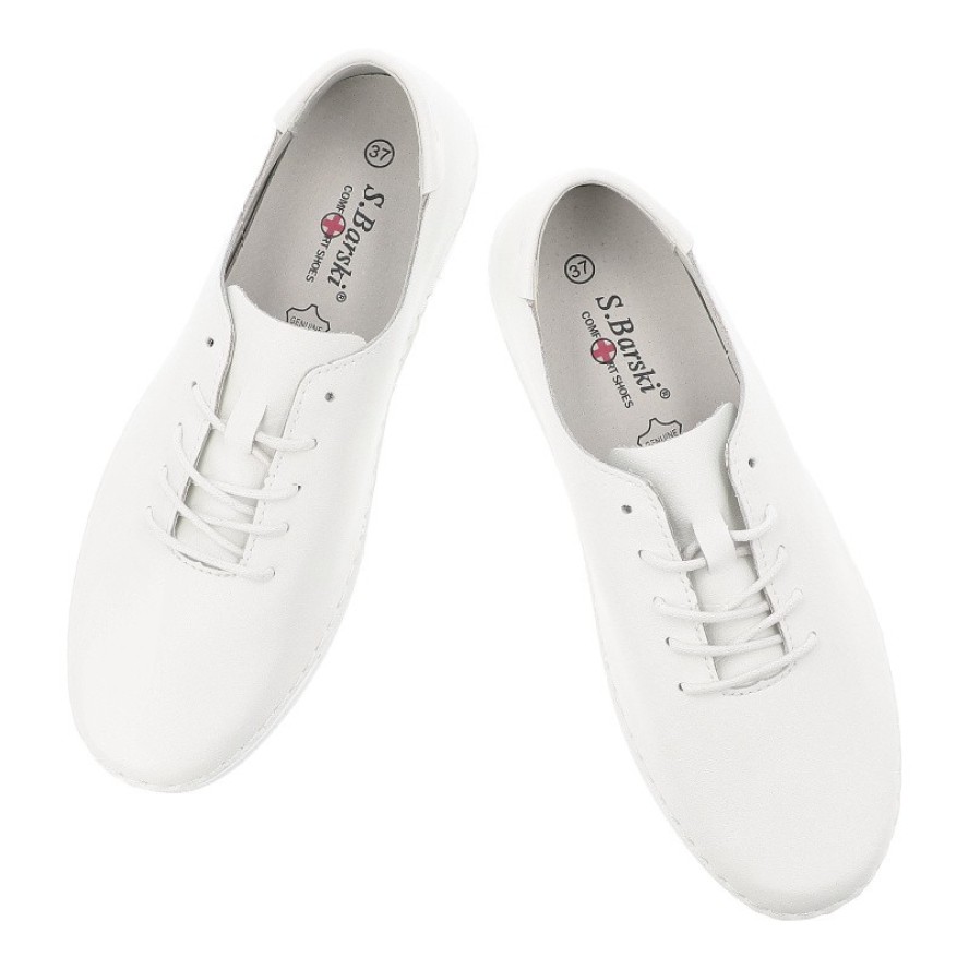 Półbuty damskie S.Barski, ze skóry naturalnej licowej minimalistyczny design sznurowanie lekka podeszwa casual, białe, LR61-645