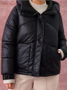 Pikowana kurtka puffer - czarny