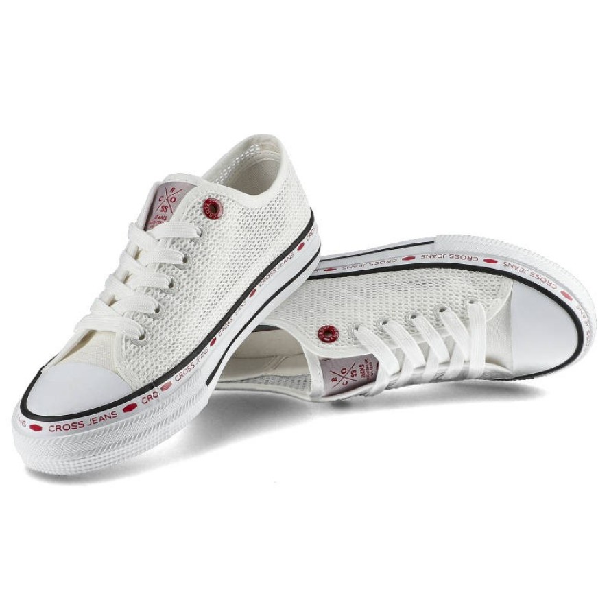 Trampki damskie Cross Jeans, z przewiewnego materiału tekstylnego o siatkowej strukturze z klasycznym sznurowaniem gumowym noskiem oraz płaską podesz