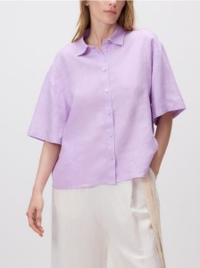 Lniana koszula z krótkimi rękawami - fioletowy