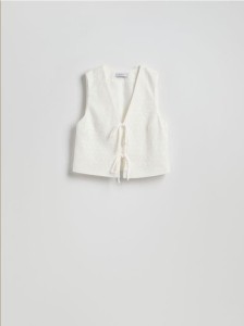 Bawełniana kamizelka z wiązaniami - biały