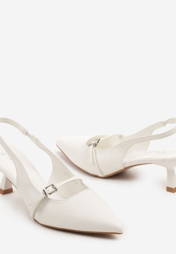 Białe Sandały na Kaczuszce Slingback z Paskiem i Klamrą Elearela