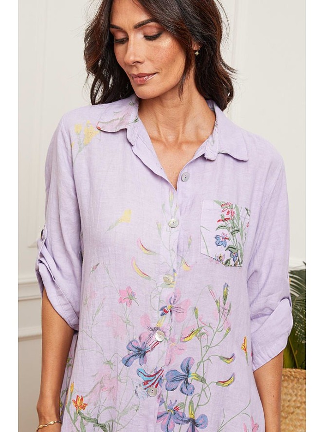 Fleur de Lin Lniana sukienka "Faroudja" w kolorze fioletowym rozmiar: L