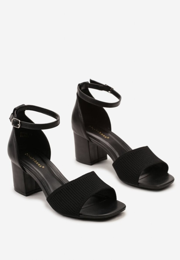 Czarne Sandały z Ekoskóry na Słupku ze Sprzączką Sylines