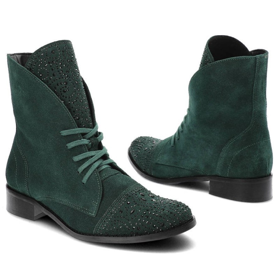 Zielone Botki Exquisite Damskie Stylowe Obuwie