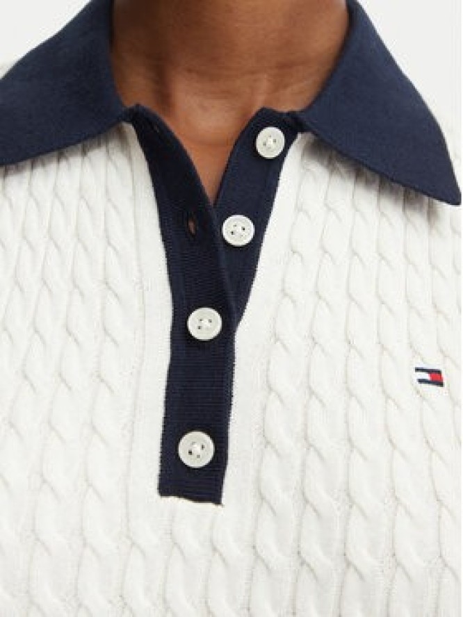 Tommy Hilfiger Sweter Fine Gg Cable WW0WW50102 Kremowy Regular Fit