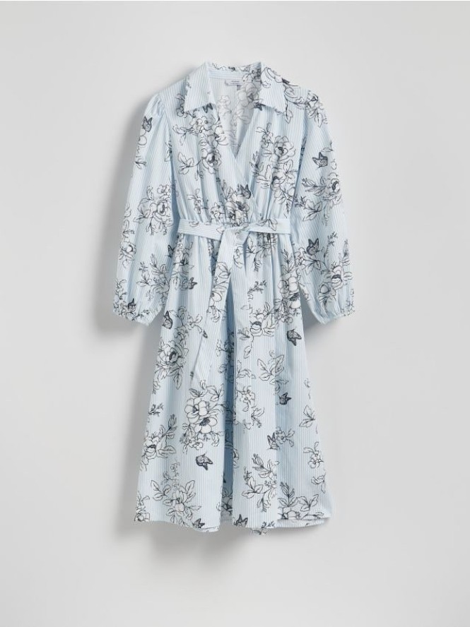 Bawełniana sukienka z wiązaniem - wielobarwny