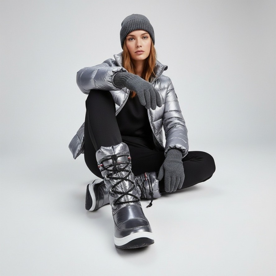 Srebrne Śniegowce Tommy Hilfiger Damskie Buty