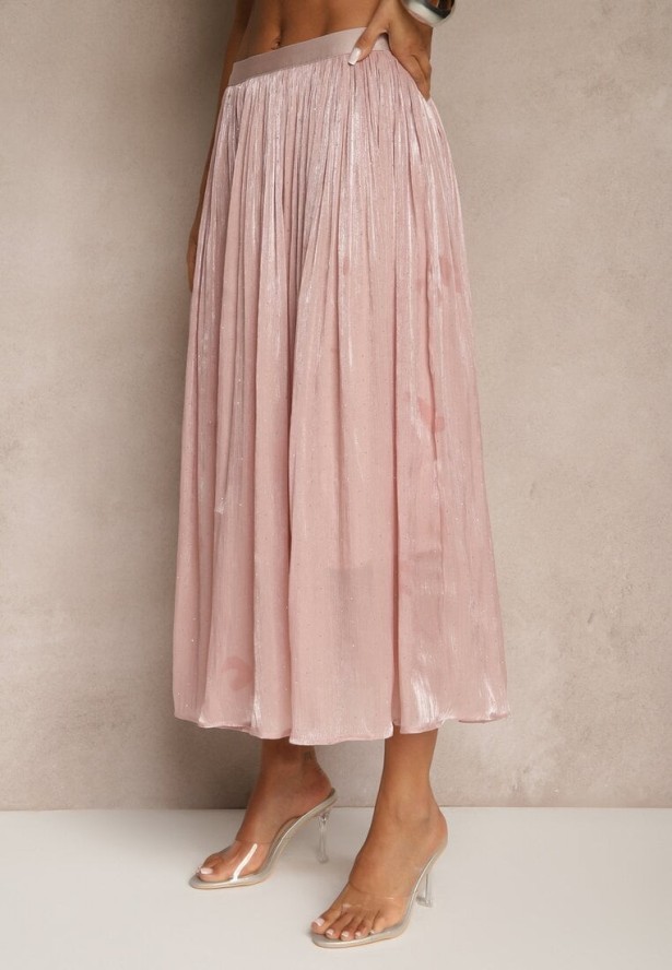 Różowa Spódnica o Rozkloszowanym Kroju z Ozdobnymi Cyrkoniami Folaressa