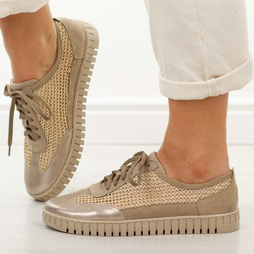 Złote safari skórzane Polskie półbuty damskie Deoni D653