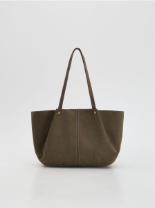 Torebka shopper z imitacji zamszu - oliwkowy