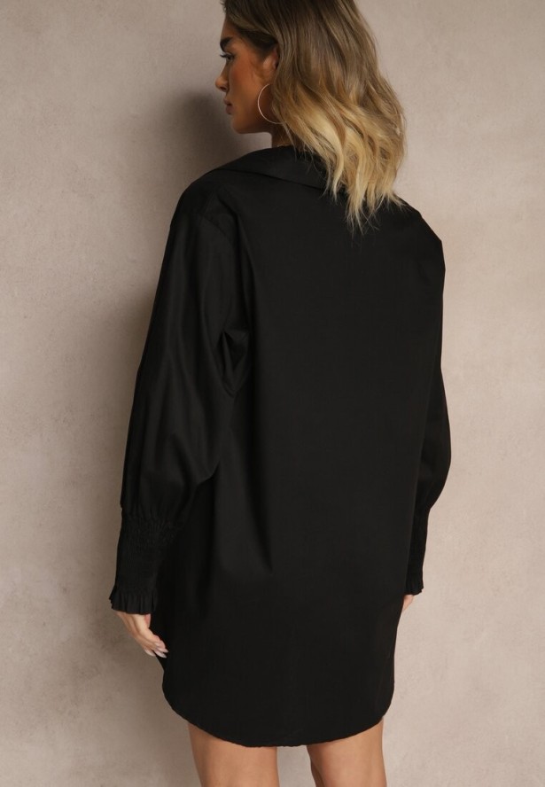 Czarna Koszula z Bawełny Ozdobiona Falbankami i Marszczeniami Liorale