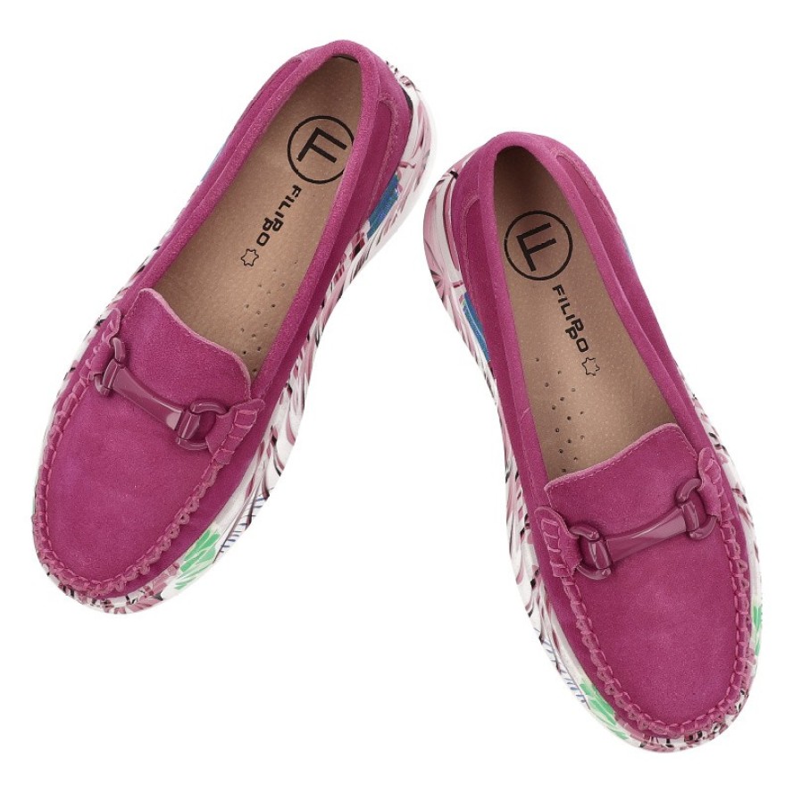 Różowe Półbuty Filippo Mokasyny Damskie Z Wzorzystą Podeszwą