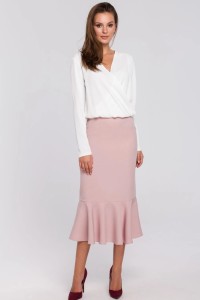 Elegancka ołówkowa spódnica midi zakończona falbaną