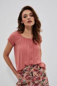 Gładka bluzka koszulowa z wiskozy ceglasta