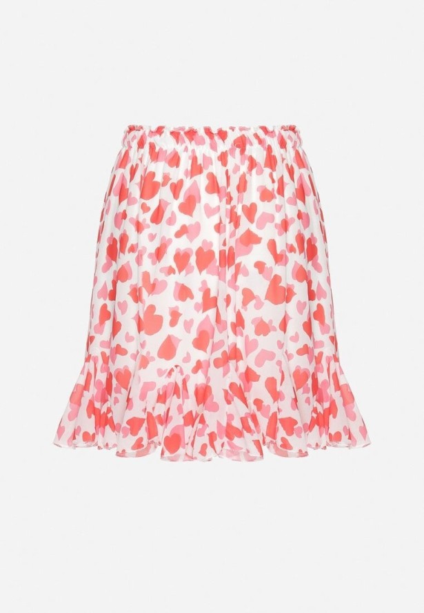 Biało-Różowa Spódnica o Rozkloszowanym Kroju z Falbanką Yasselia