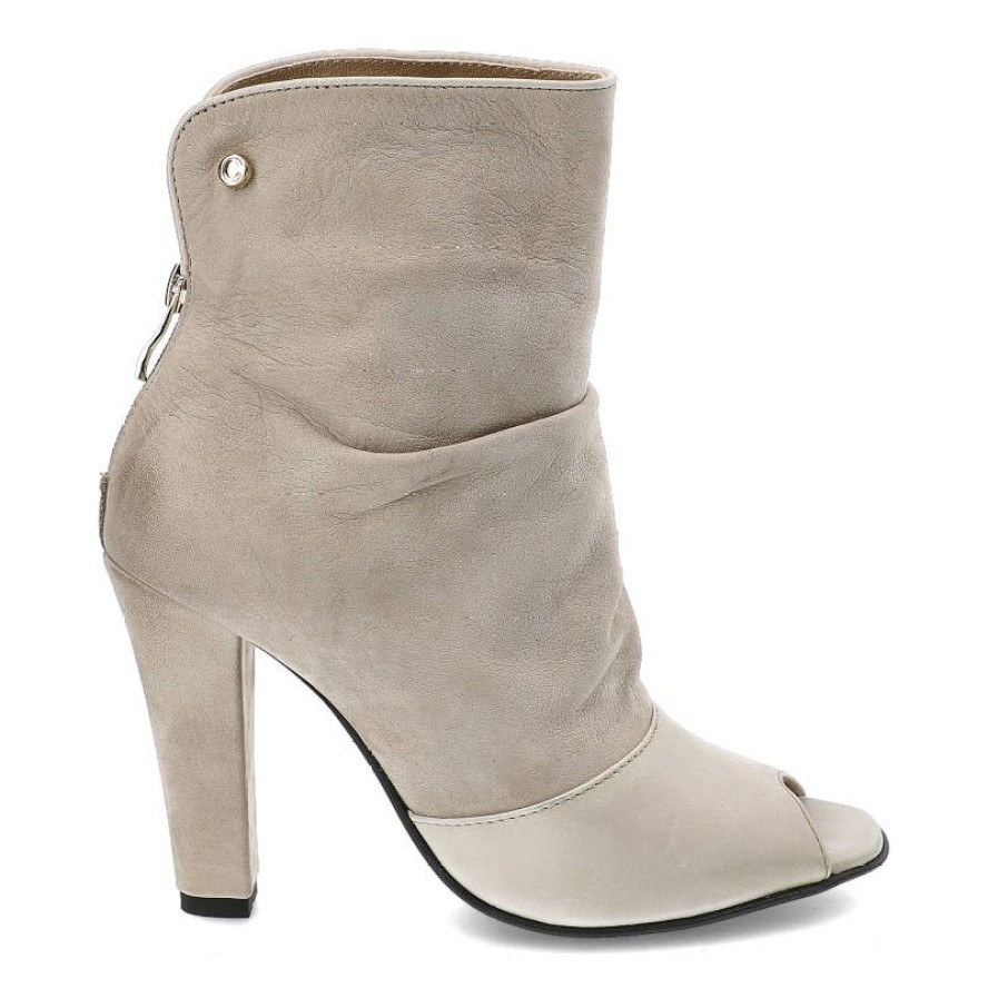 Beżowe Botki Carinii Damskie Modne Obuwie Jesienne