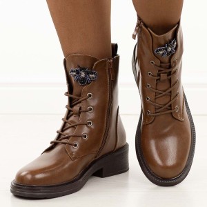 Brązowe wyższe skórzane botki damskie M.Daszyński 2509-1