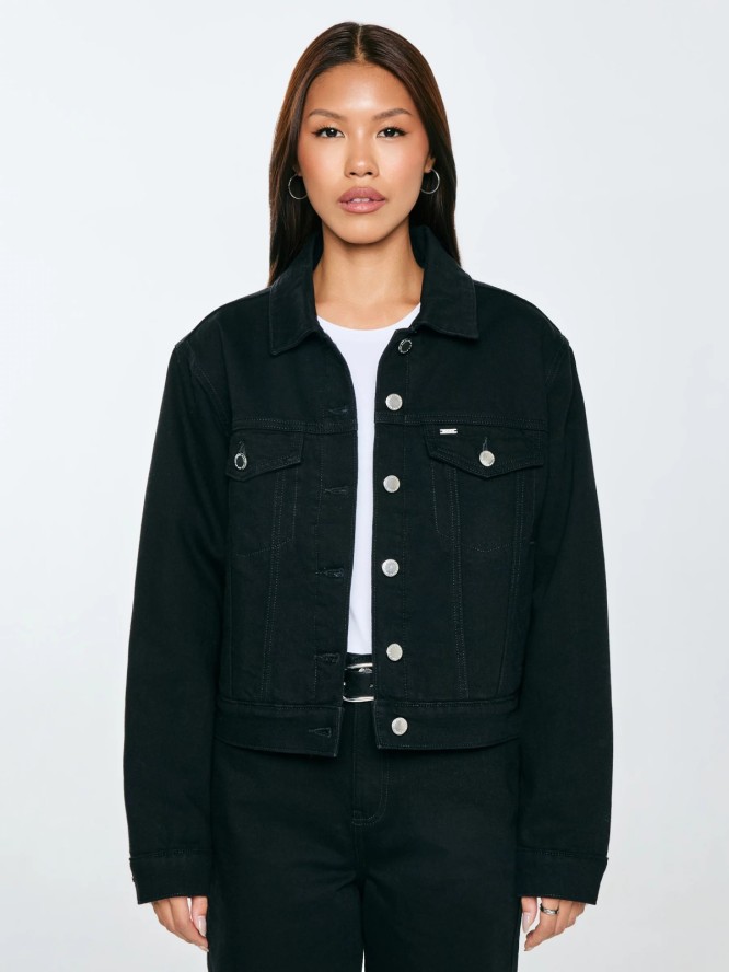 Kurtka damska jeansowa z futerkowym kołnierzem czarna Ramona 936