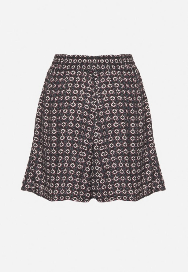 Ciemnozielone Szorty z Bawełny z Wysokim Stanem w Paski Voriene