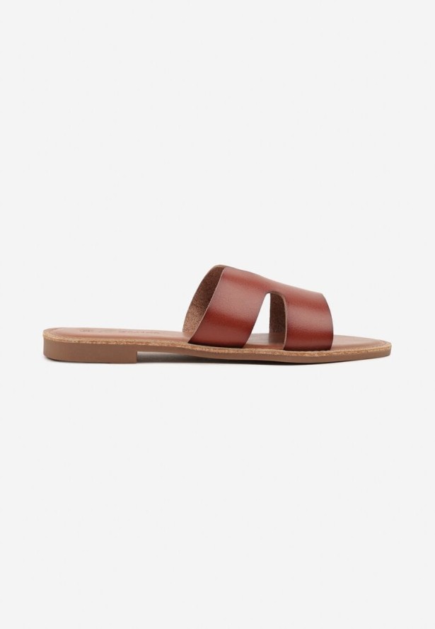 Brązowe Klapki z Geometryczną Cholewką Antellis